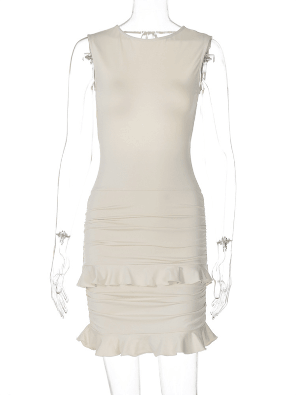 Lace Elegance: Sleeveless Backless Dress with Round Neck - SALA
