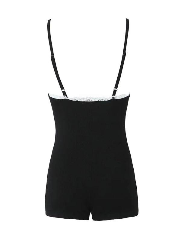 Lace Perfection U-Neck Suspender Jumpsuit for Effortless Elegance - SALA