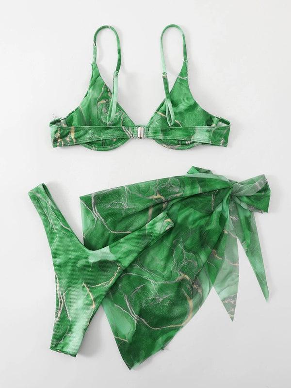 Marble Swirl High-Waisted Bikini Set - SALA