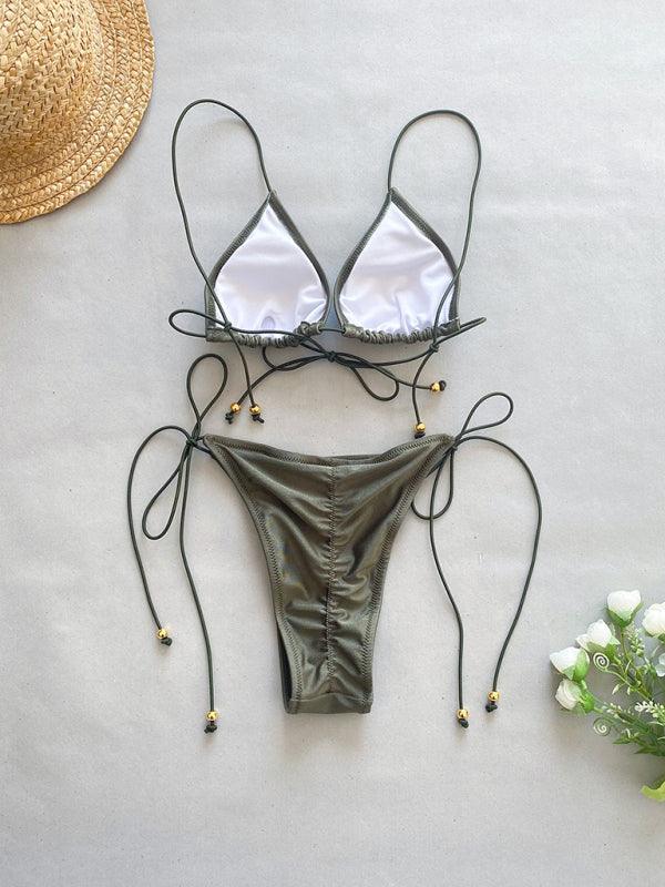 Rope Strap Solid Color Bikini Set for Women - SALA