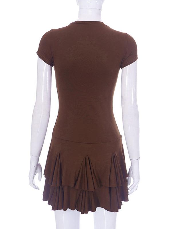 Ruffled Bodycon Dress: Stylish Casual Short-Sleeve Round Neck Dress - SALA