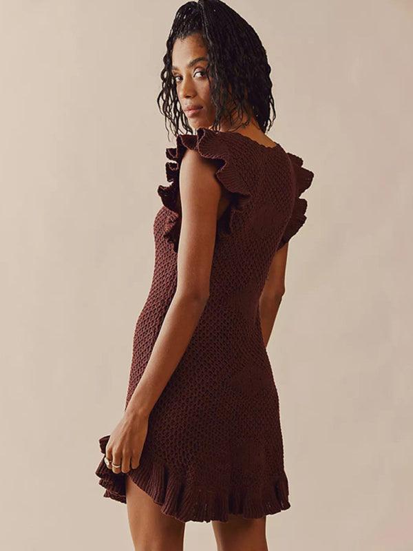 Ruffled Ear-Sleeve Slim Dress for Women - SALA