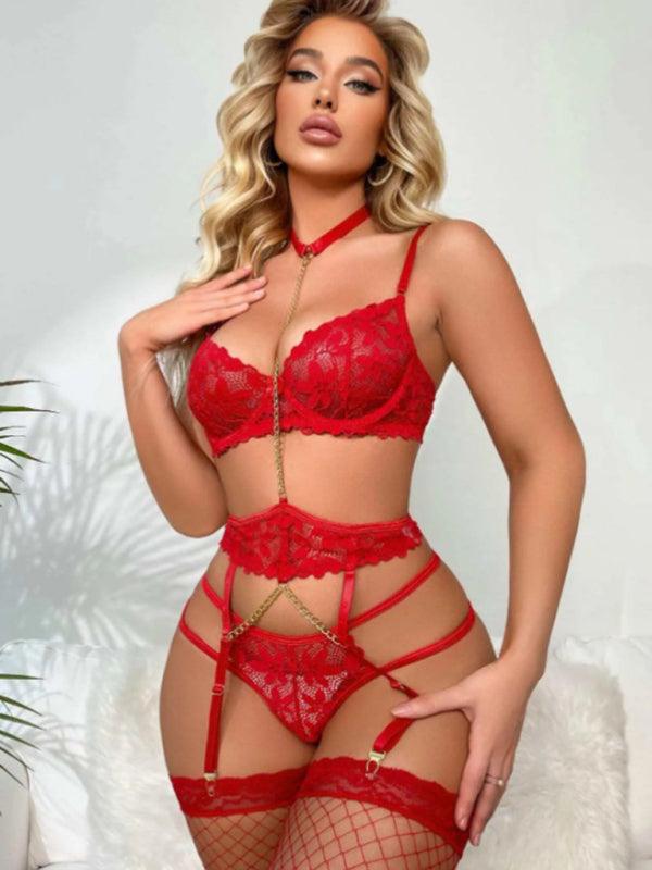 Seductive Lace and Chain Sheer Lingerie Set for Women - SALA