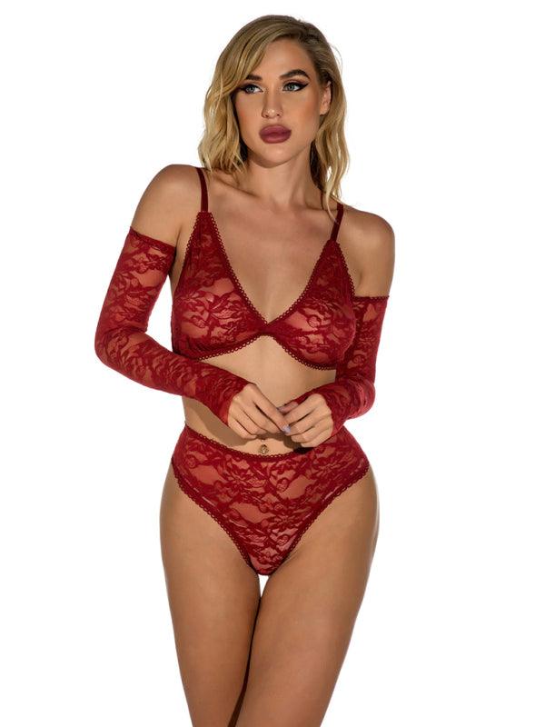 Seductive Lace Transparent Lingerie Set with Gloves - Sultry Home Attire - SALA