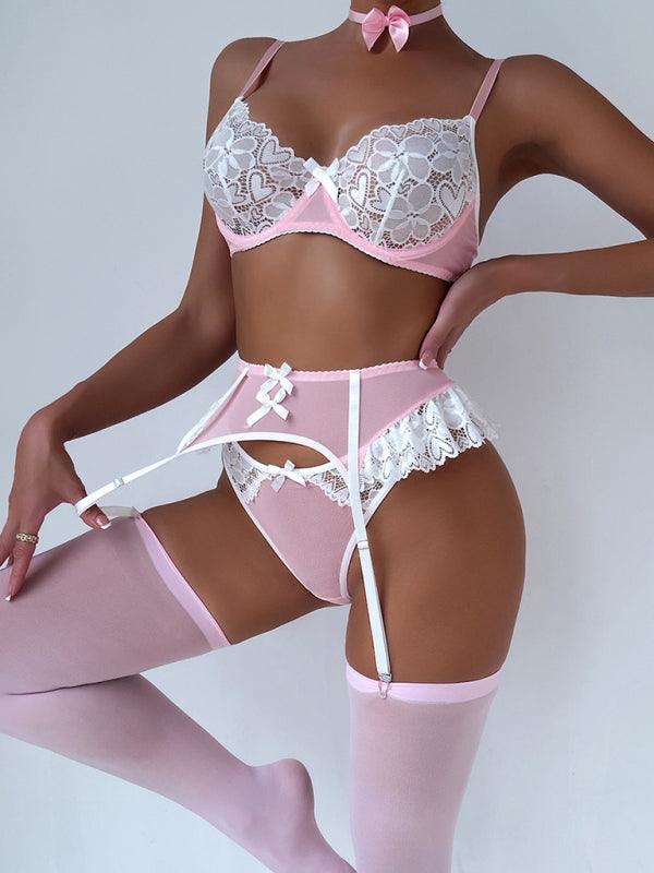 Seductive Nurse Lingerie Set with Lace Mesh Detailing - 5-Piece Ensemble - SALA