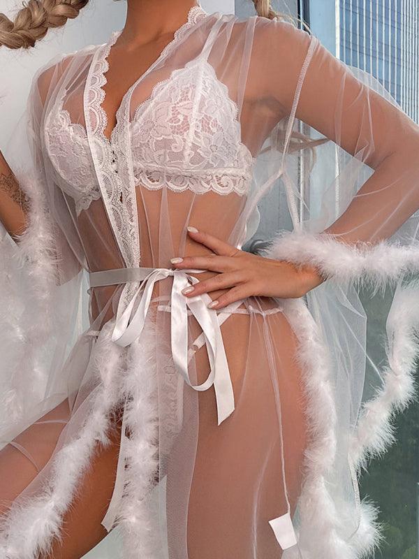 Seductive Sheer Mesh Feather Nightgown - SALA