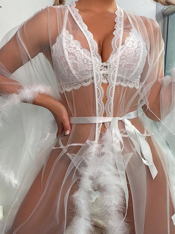 Seductive Sheer Mesh Feather Nightgown - SALA