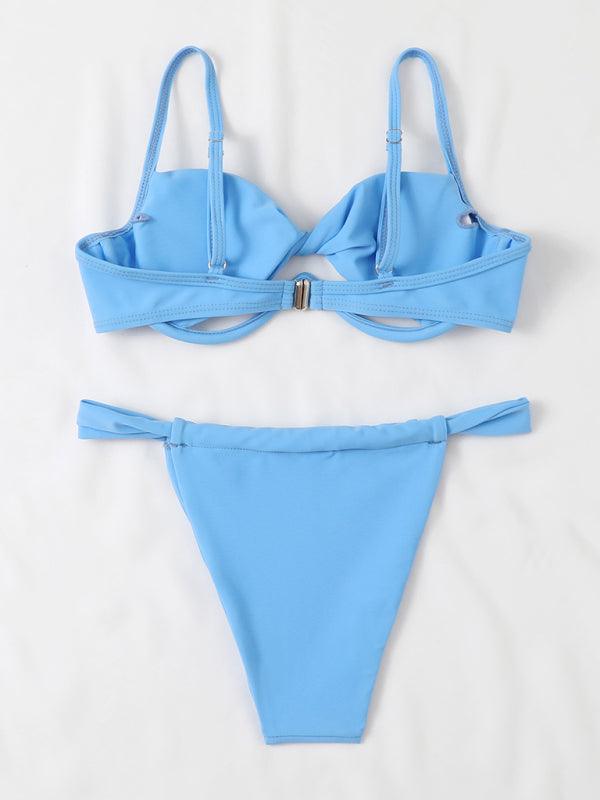 Seductive Twist Bag V-Drag Hollow Bikini in Vibrant Color - SALA