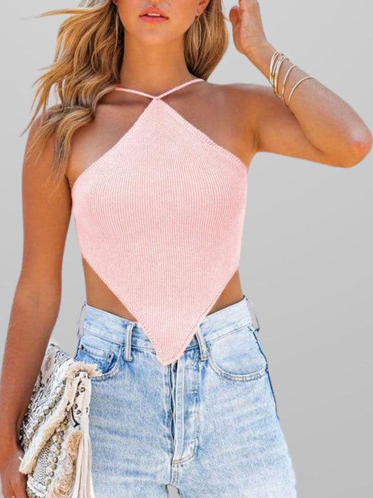 Sexy Backless Strappy Knitted Vest - Solid Color Fashion Top - SALA