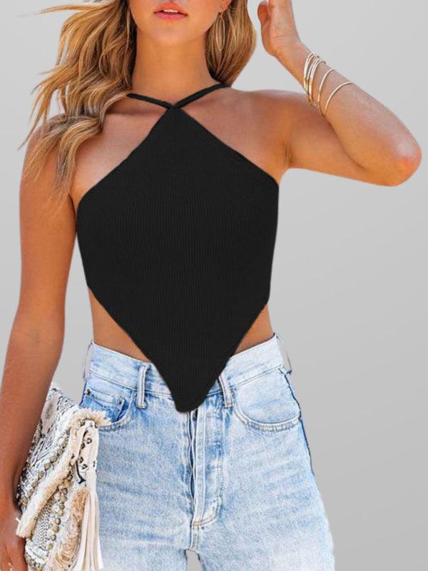 Sexy Backless Strappy Knitted Vest - Solid Color Fashion Top - SALA