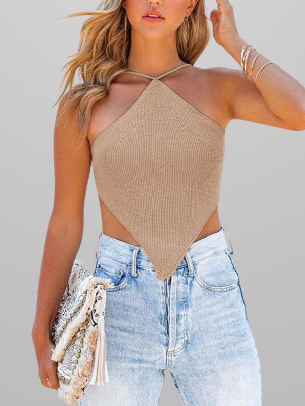 Sexy Backless Strappy Knitted Vest - Solid Color Fashion Top - SALA