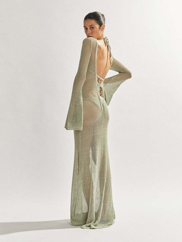 Sexy Sheer Knit Backless Maxi Dress - Versatile & Chic Statement Piece - SALA