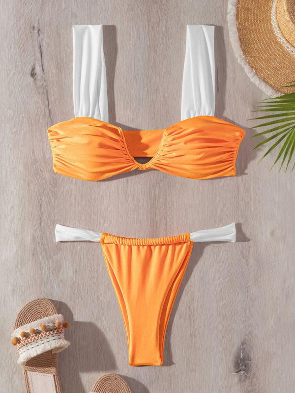 Sheen V-Neck Push Up Bikini with Pleated Details - SALA