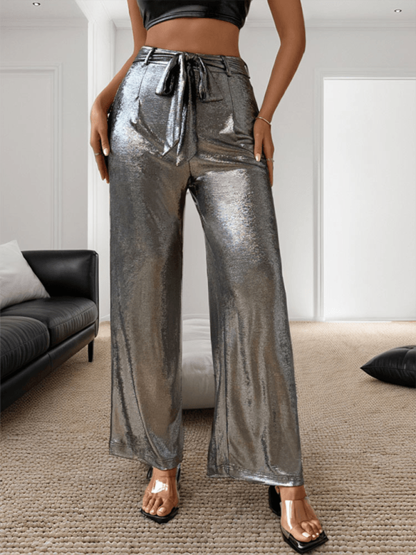 Shimmering Y2K Metallic Straight Leg Trousers - SALA