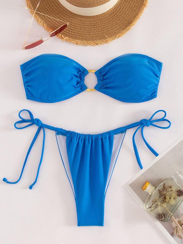 Sleek Split Design Tube Top Bikini - Stylish Beachwear for Women - SALA