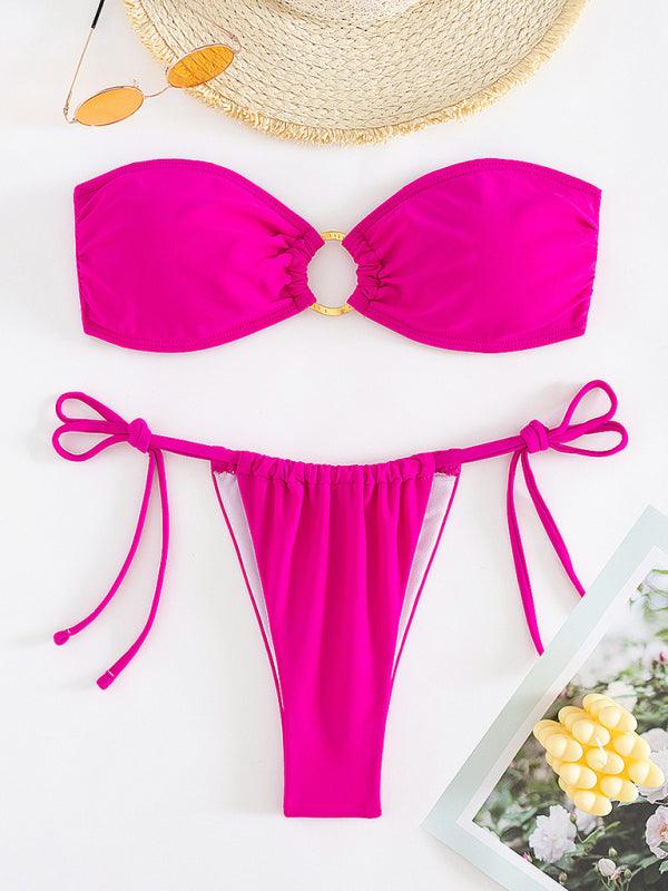 Sleek Split Design Tube Top Bikini - Stylish Beachwear for Women - SALA