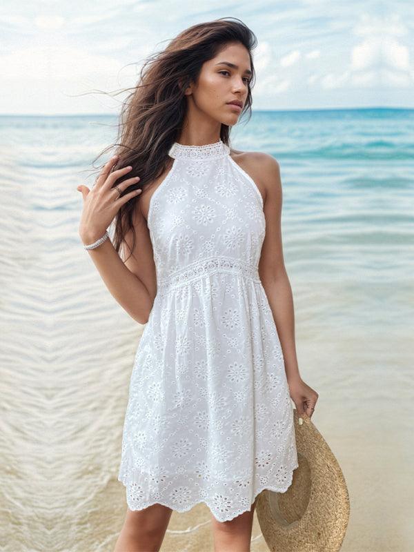 Sleek White Halterneck Dress for Women - SALA