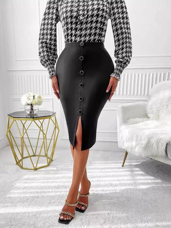 Solid Color Wrap Skirt with Stud Button Detail for Women's Casual and Sexy Style - SALA