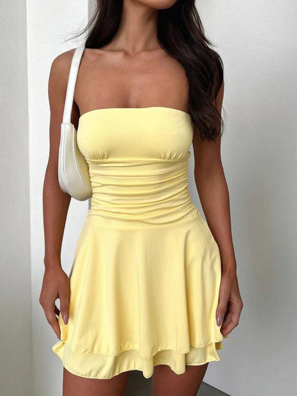 Spring and Summer Solid Color Tube Top Bodycon Dress - SALA