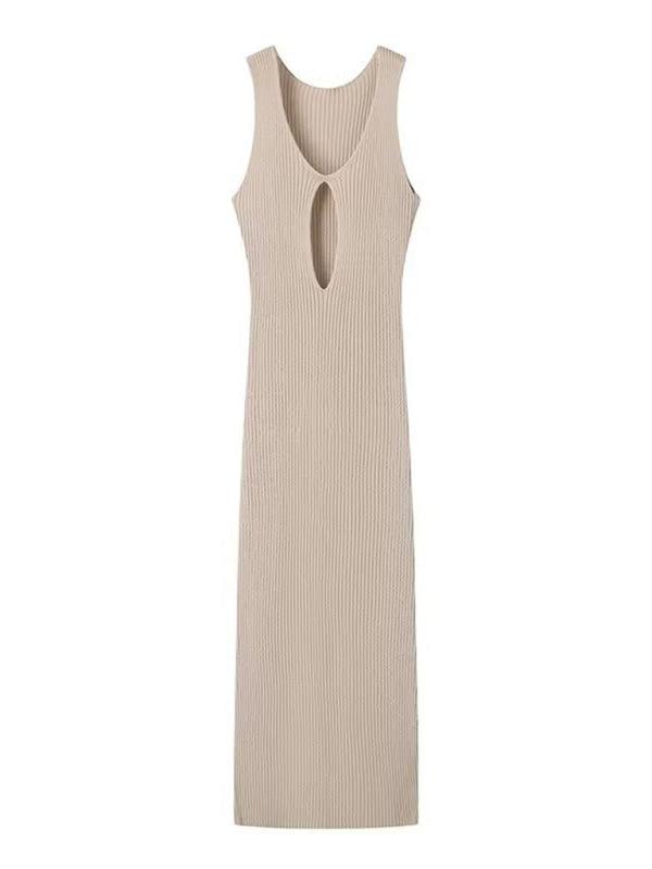 Sultry Sleeveless V-Neck Dress with Chic Side Slit - SALA