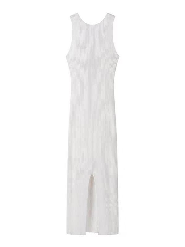 Sultry Sleeveless V-Neck Dress with Chic Side Slit - SALA