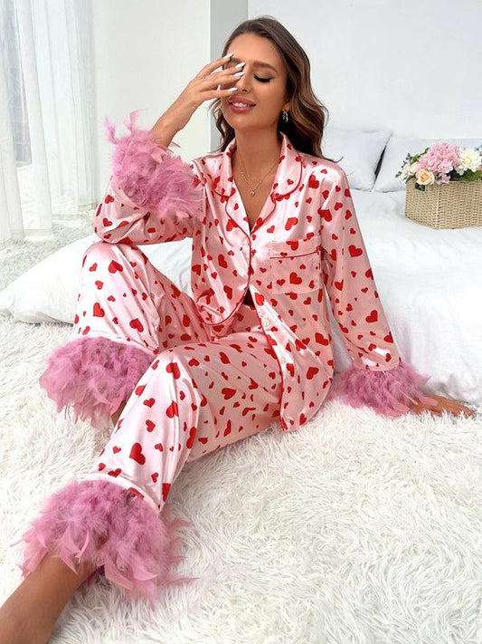 Sweet Love Hearts Print Cozy Pajama Set - SALA