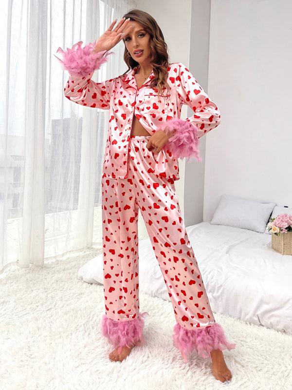 Sweet Love Hearts Print Cozy Pajama Set - SALA