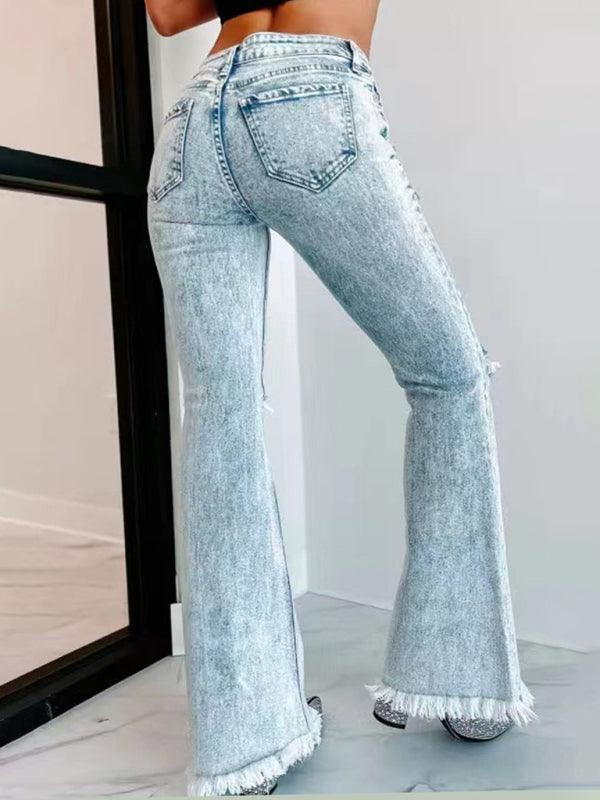 Trendy Distressed High Waist Flared Jeans for Women - SALA