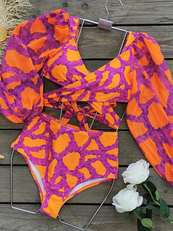 Vacation Vibes: Stylish Printed Long-Sleeve Bikini Set - SALA