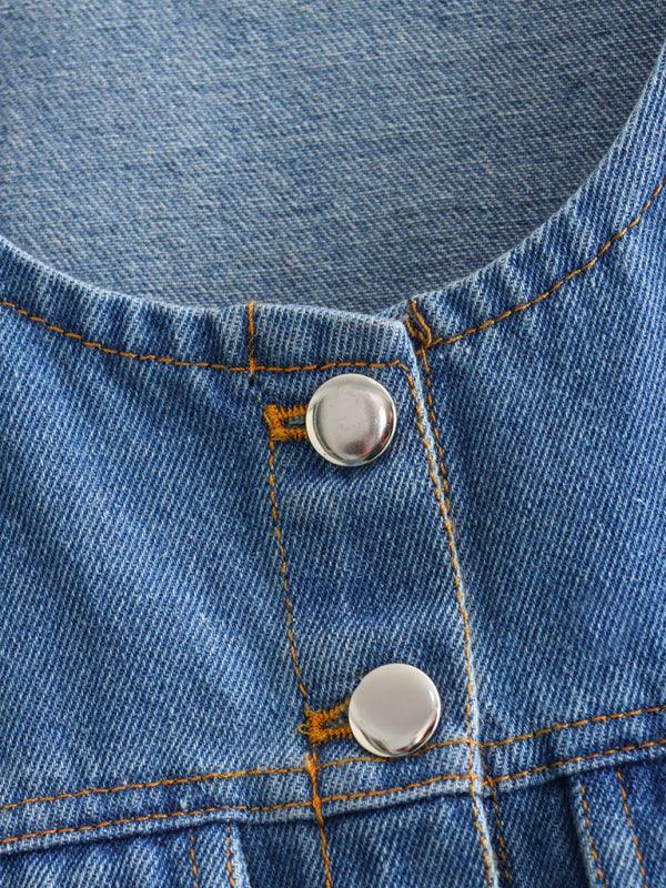 Versatile Round Neck Denim Vest with Single-Breasted Design & Pockets - SALA
