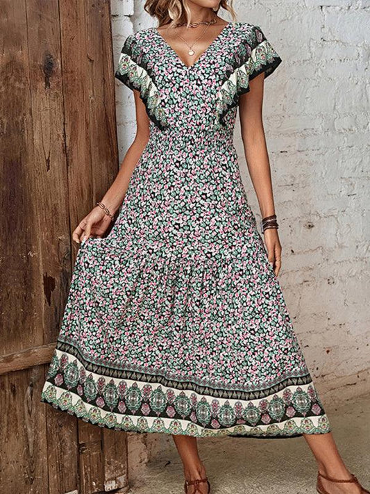 Vibrant V-Neck Floral Dress for Women - SALA