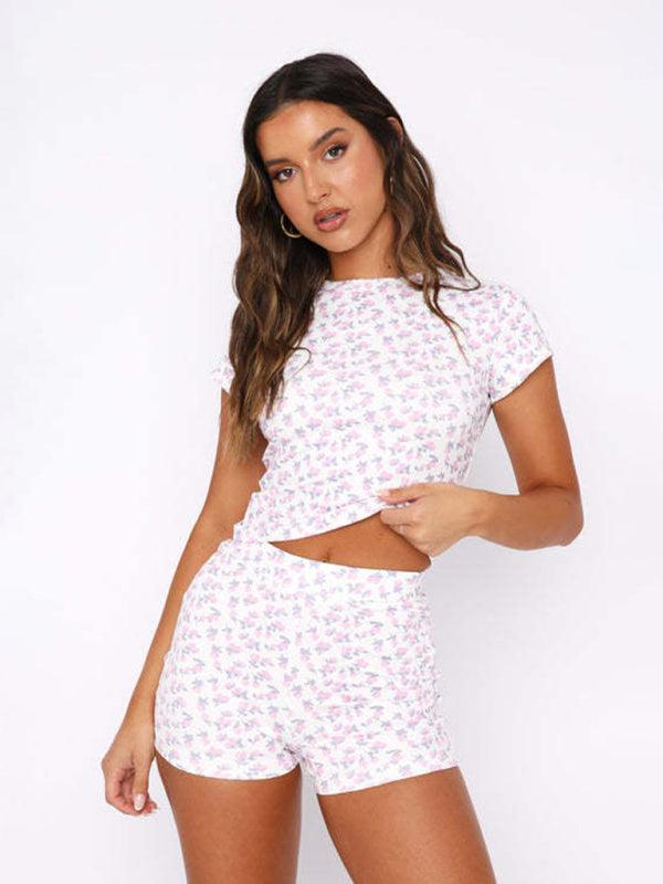 Women's Casual Floral Knitted Two-Piece Pajama Set - SALA