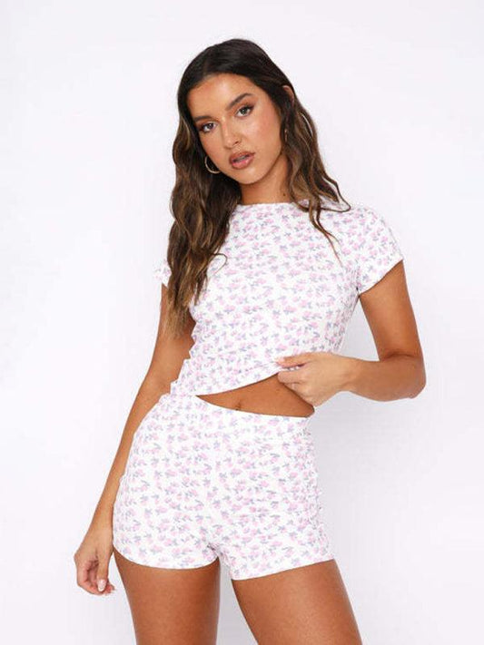 Women's Casual Floral Knitted Two-Piece Pajama Set - SALA