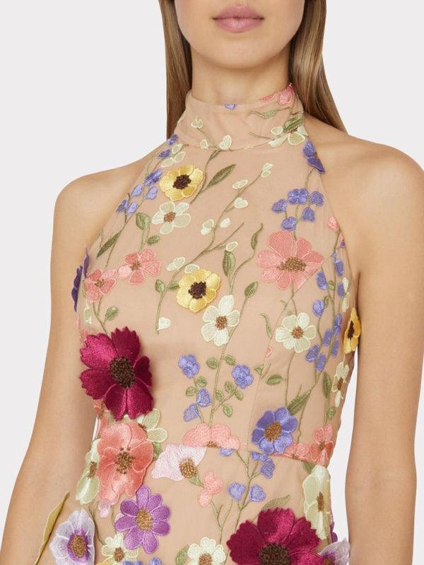 Women's Floral Embroidered Halter Neck Dress - SALA