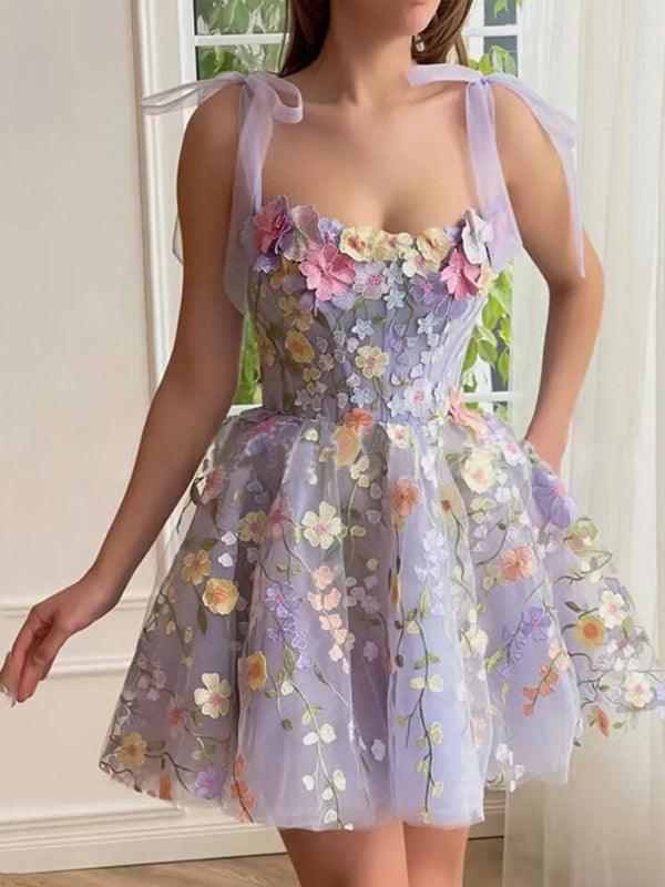 Women's Floral Embroidered Suspender Dress - SALA