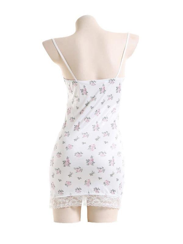 Women’s Floral Lace Suspender Dress With Low-Cut Skirt Design - SALA