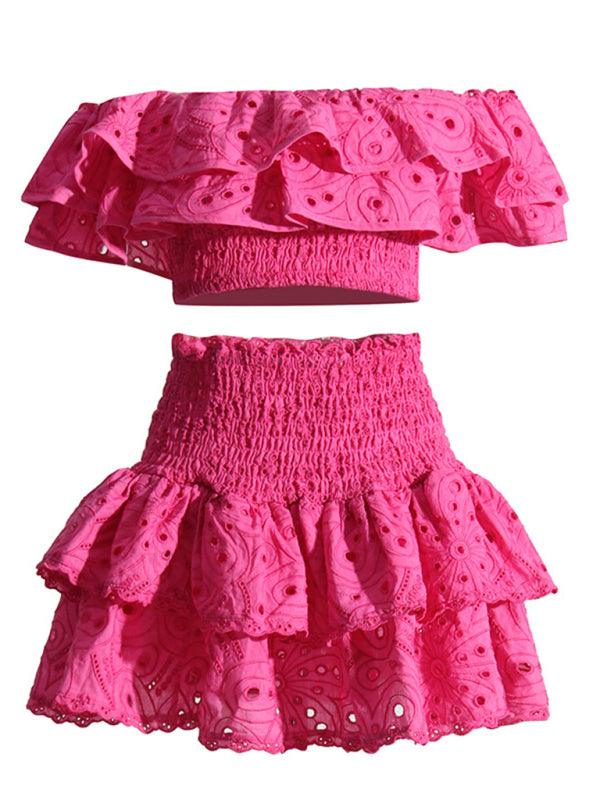 Women’s French Two Piece Set With Hemmed Short Top & High Skirt - SALA