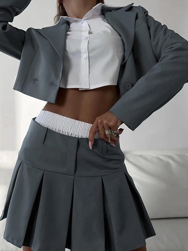 Women’s Long-sleeved Suit + Half-length A-line Skirt Set - SALA