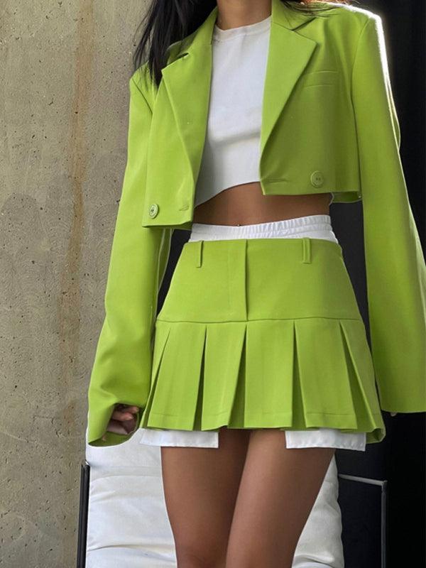 Women’s Long-sleeved Suit + Half-length A-line Skirt Set - SALA