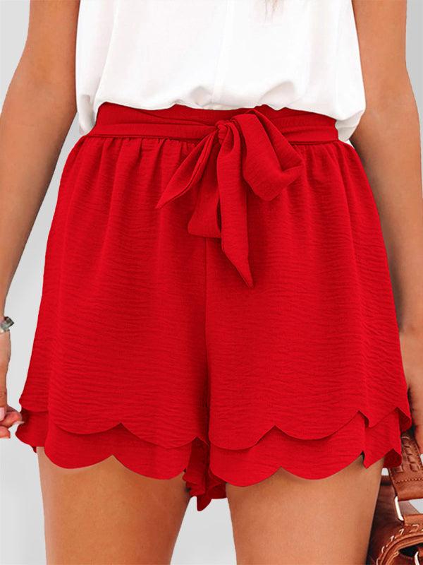 Women's Petal Layered Waist Shorts With Butterfly Ribbon Belt - SALA