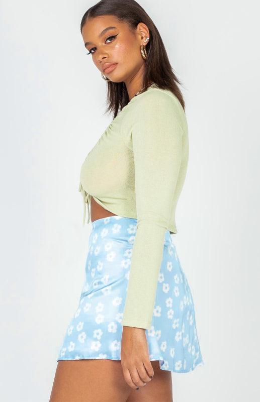 Women's Half-Body Skirt With High Waist Fit & Satin Print - SALA