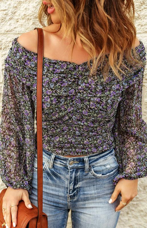 Women's One Shoulder Small Floral Long Sleeve Top - SALA