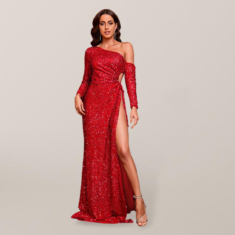 Woman's Sequin Lace Up Slit Dress - SALA