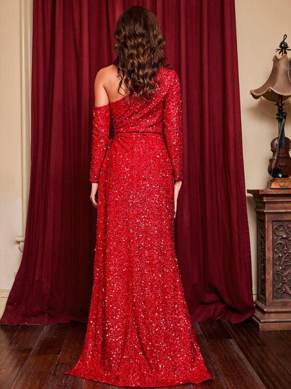 Woman's Sequin Lace Up Slit Dress - SALA