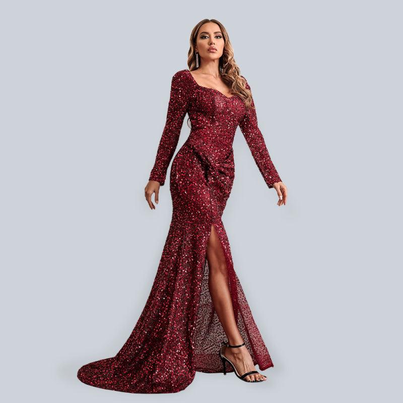 Woman's Long Sleeve Sequin Maxi Dress - SALA