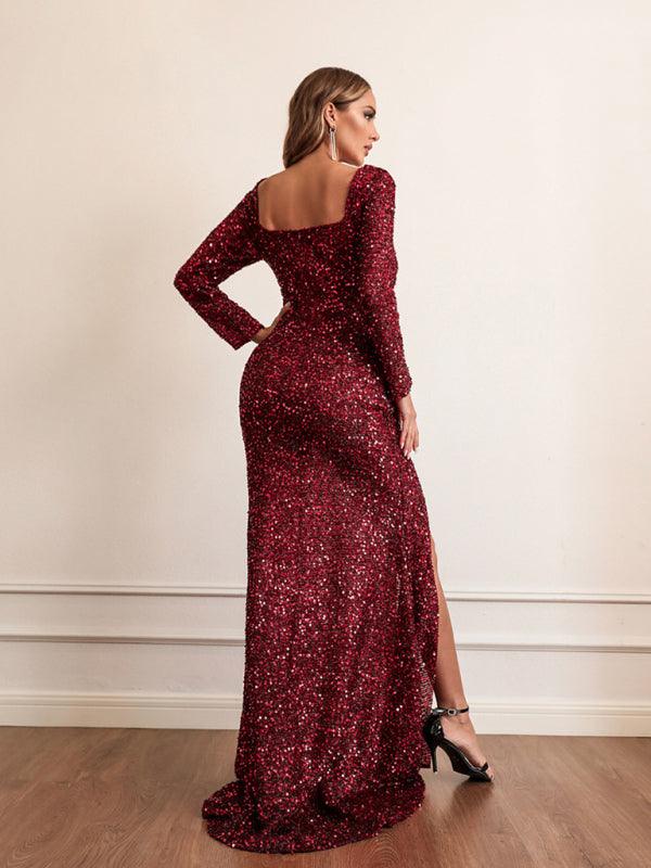 Woman's Long Sleeve Sequin Maxi Dress - SALA