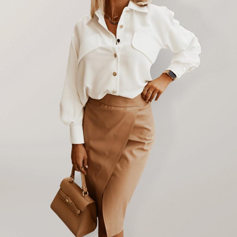 Women's Faux Leather Slit Skirt - SALA