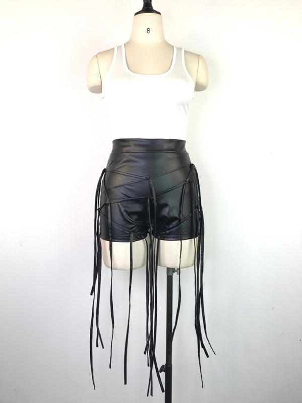 Women’s Faux Leather Braided Rope Low Waist Shorts - SALA