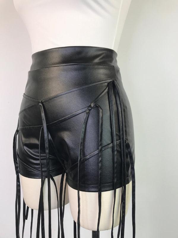 Women’s Faux Leather Braided Rope Low Waist Shorts - SALA