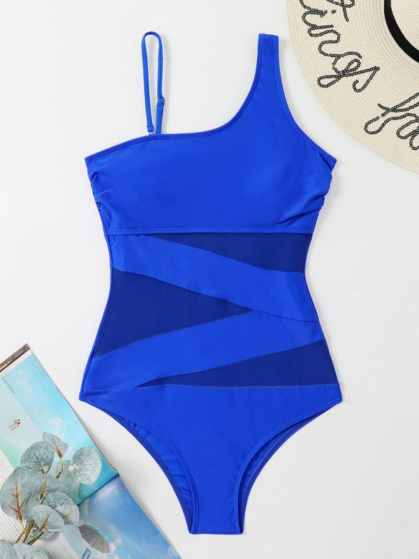 Women's Solid Color One-Shoulder One-Piece Swimsuit - SALA